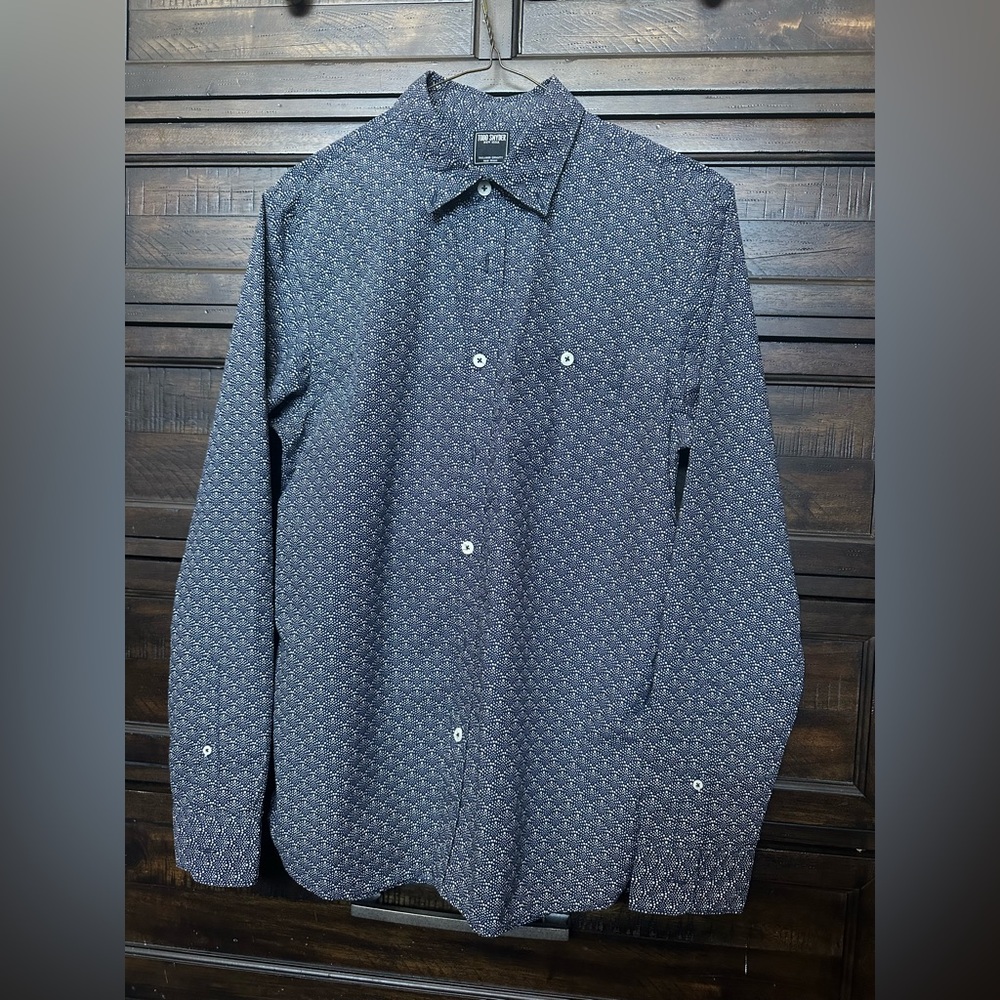 Todd Snyder Navy Patterned Casual Button Down Shi… - image 1